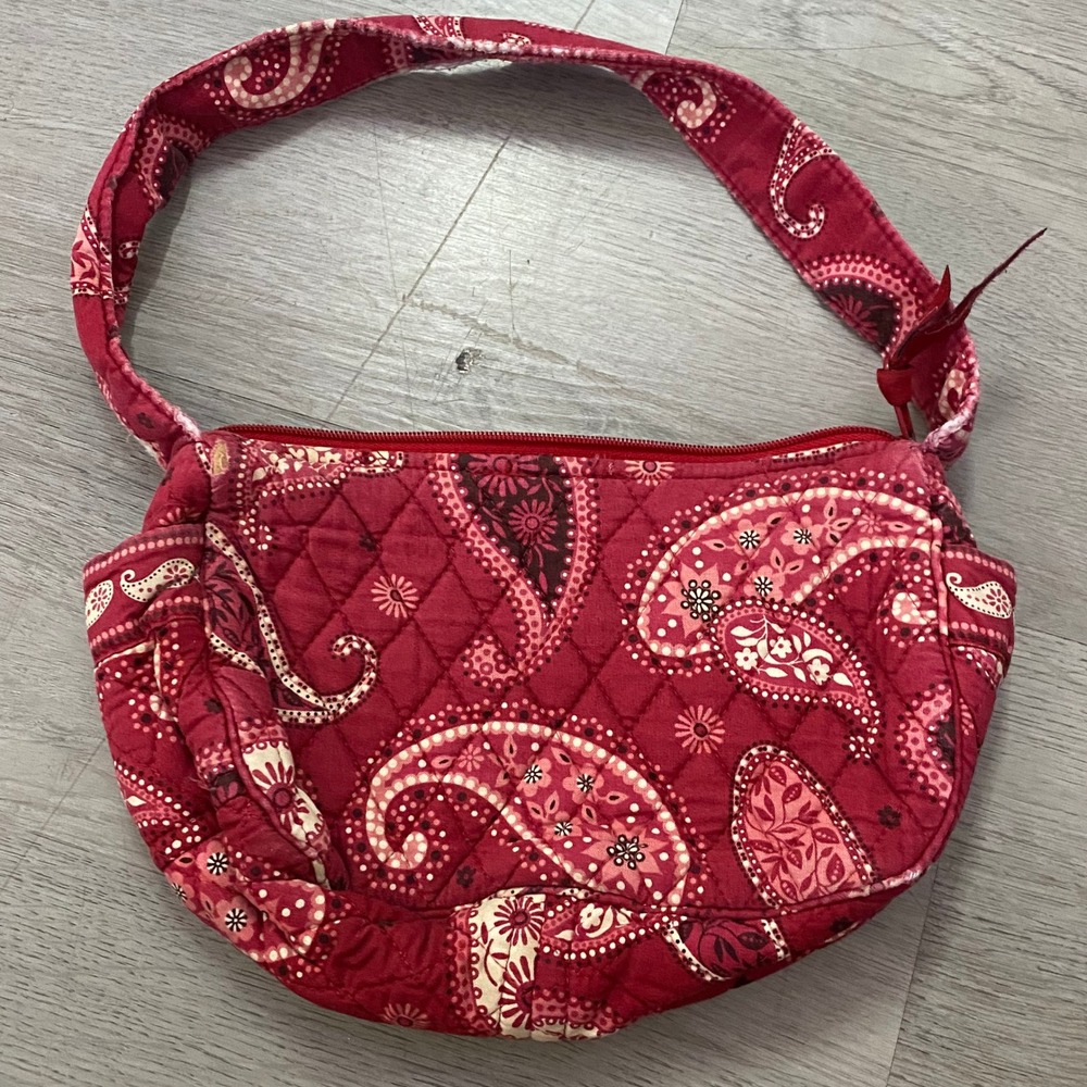 Vera Bradley Shoulder Bag Women Small Red Paisley Quilted Cotton Mini Hobo